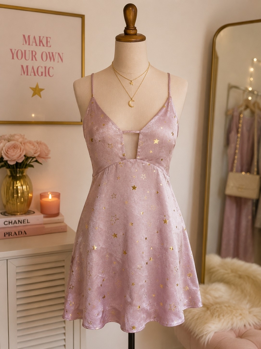 Nasty Gal Dusty Pink Star Print Mini Dress